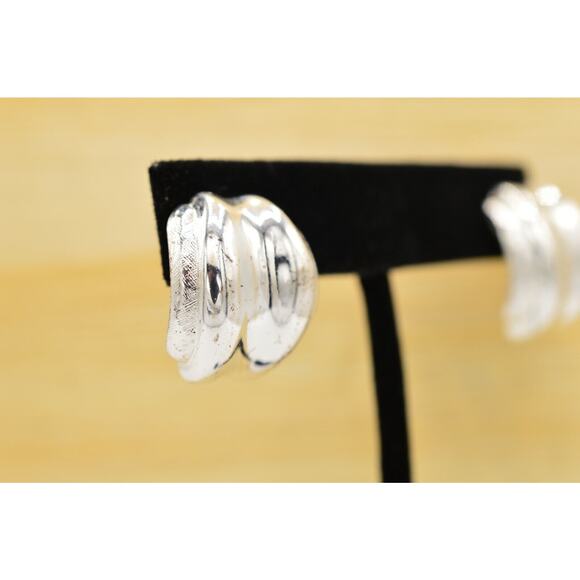 Givenchy Vintage Earrings Silver Drop Metallic Shiny Textured Signed 1980s BinZ - Picture 3 of 10